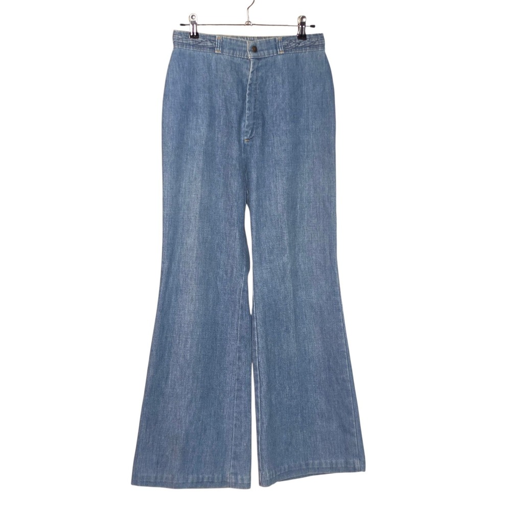 Levi's Women 6 Jeans Blue High Rise Braided Waist Orange Tab 70s Flare Texas USA